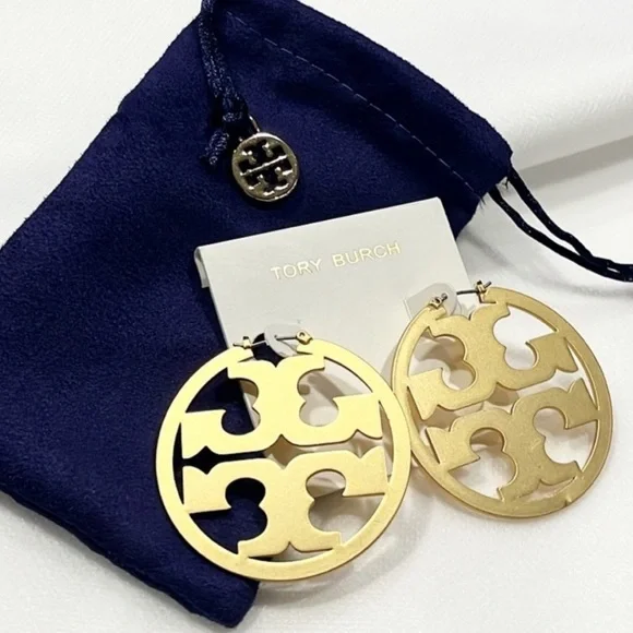 NWT Tory Burch Miller Gold Large Statement Hoop Earrings - Picture 1 of 7